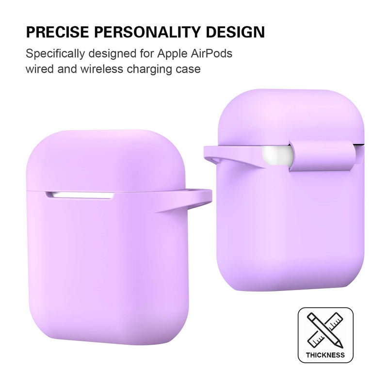ATUAT Compatible with AirPods Case Cover, Full Protective Silicone Skin Dust-Proof Designed for Apple AirPods 1st 2nd Generation with Keychain, Front LED Visible, Light Purple - Image 5